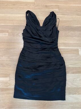 Express Black Ruched V-Neck Mini Dress